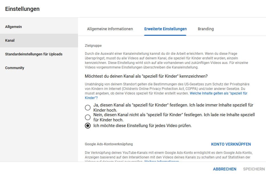 YouTube Made For Kids. Über die Kanaleinstellungen werden Anpassungen gemacht.