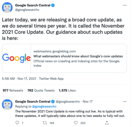 Google Core Update November 2021