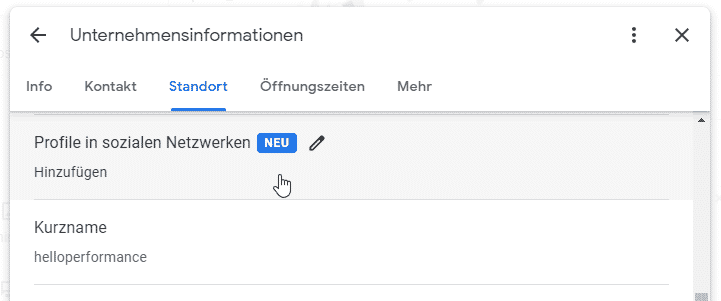 Links zu Profilen in sozialen Netzwerken im Google Unternehmensprofil (früher Google My Business) hinterlegen.